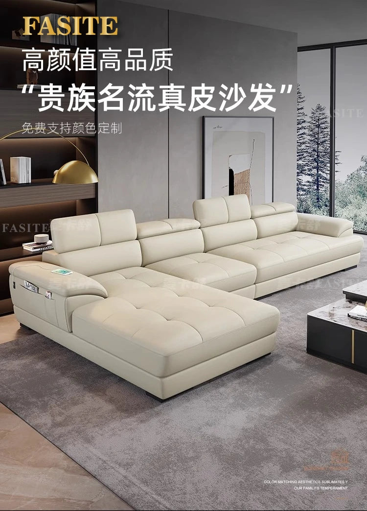 Nordic first-layer cowhide modern minimalist living room corner function minimalist full leather sofa