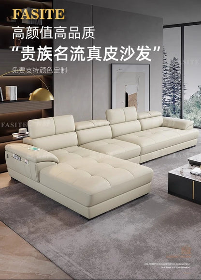 Nordic first-layer cowhide modern minimalist living room corner function minimalist full leather sofa