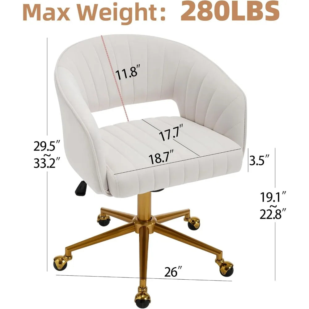 Home Office Desk Chairs, Modern Velvet Rolling Chair, Height Adjustable Swivel Vanity Chair with Golden Base, Ergonomic