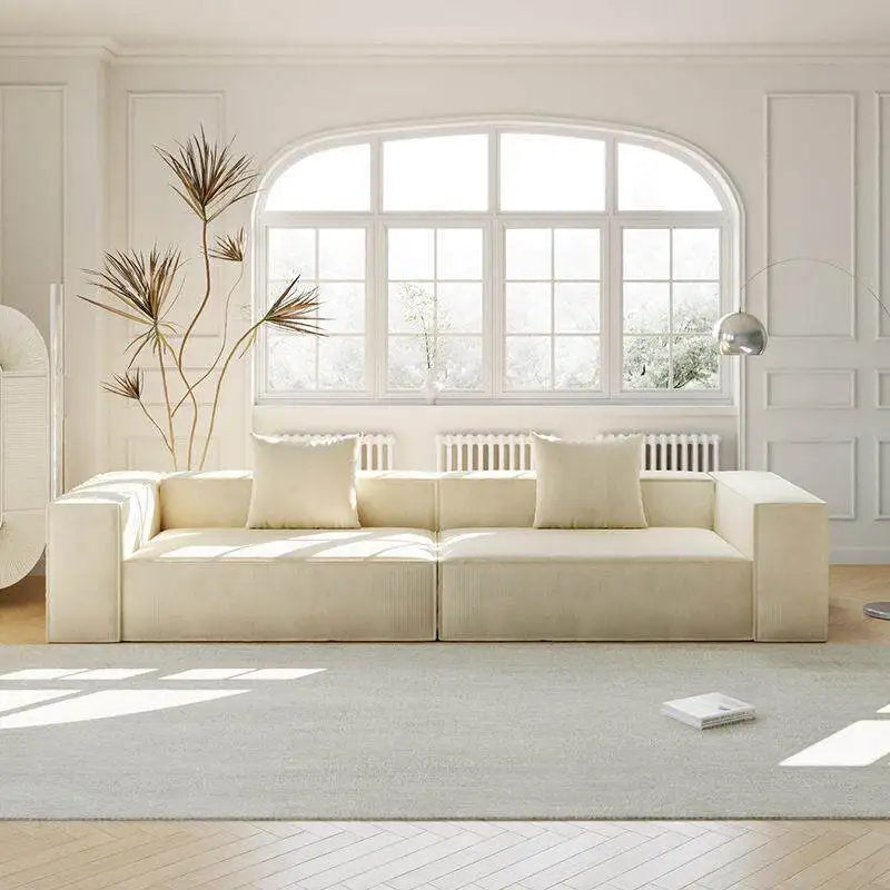French Cream Color Fabric Compressed Sofa Living Room Straight Italian Minimalist Vacuum Sofa Packaging Home Furniture