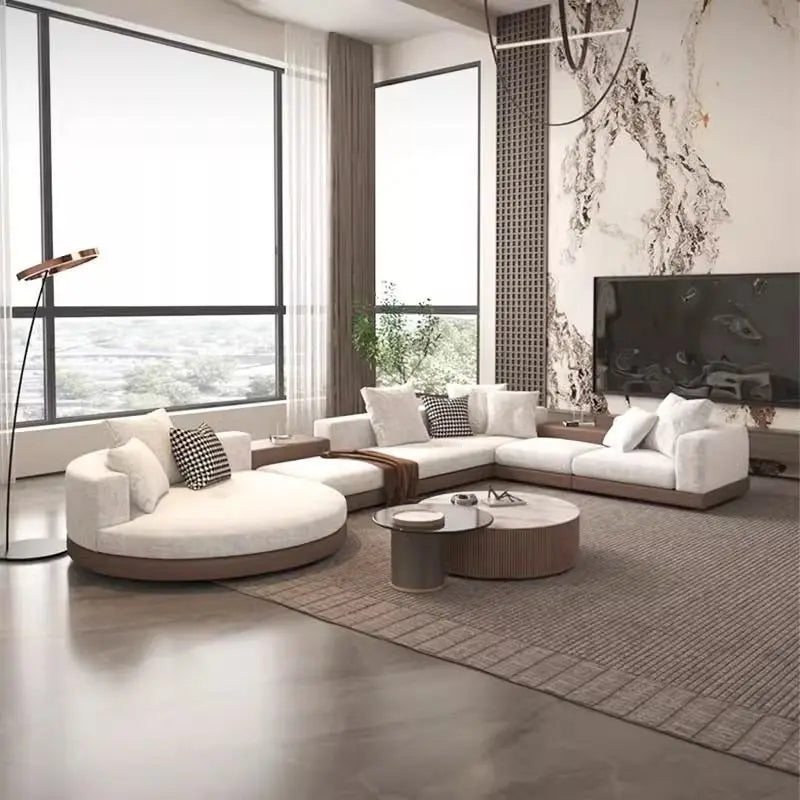 minimalist leather cloth sofa light luxury living room large flat-floor villa designer arc special-shaped sofa color matching