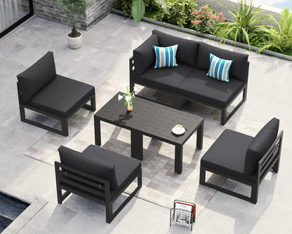 5 Person Luxury Aluminum Outdoor Sectional Sofa with Side Table, Large L Shaped Patio Furniture Set, 29" Deep Wide, Customized