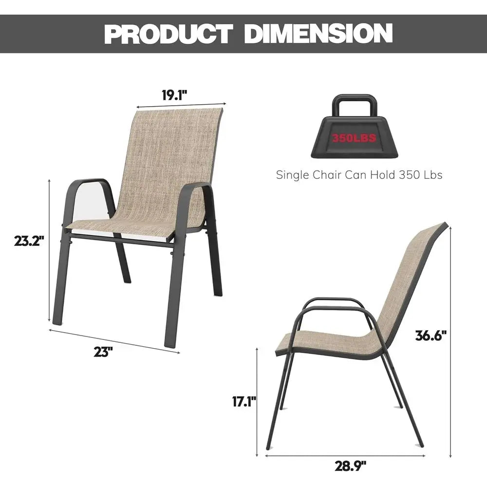 Patio Chairs Set of 4, Stackable Outdoor Dining Chairs for All Weather Textilene Fabric & Metal Frame, Outdoor Chairs Set for Ba