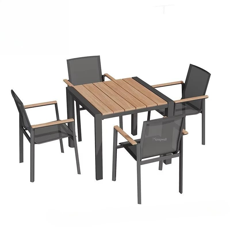 Wholesale Price Patio Outdoor Furniture Plastic Wood Dining Set Luxury Aluminum Frame Teak Wood Table and Chair for Restaurant