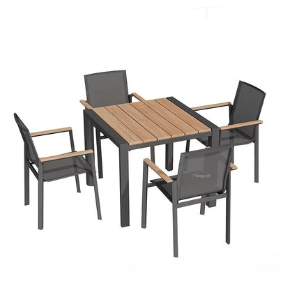 Wholesale Price Patio Outdoor Furniture Plastic Wood Dining Set Luxury Aluminum Frame Teak Wood Table and Chair for Restaurant