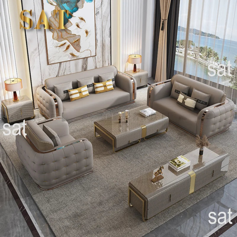For Luxury Fancy Living Room Sofa Genuine Leather Designer Italian Sofa Loveseat Single Canape Salon De Luxe Apartment Furniture