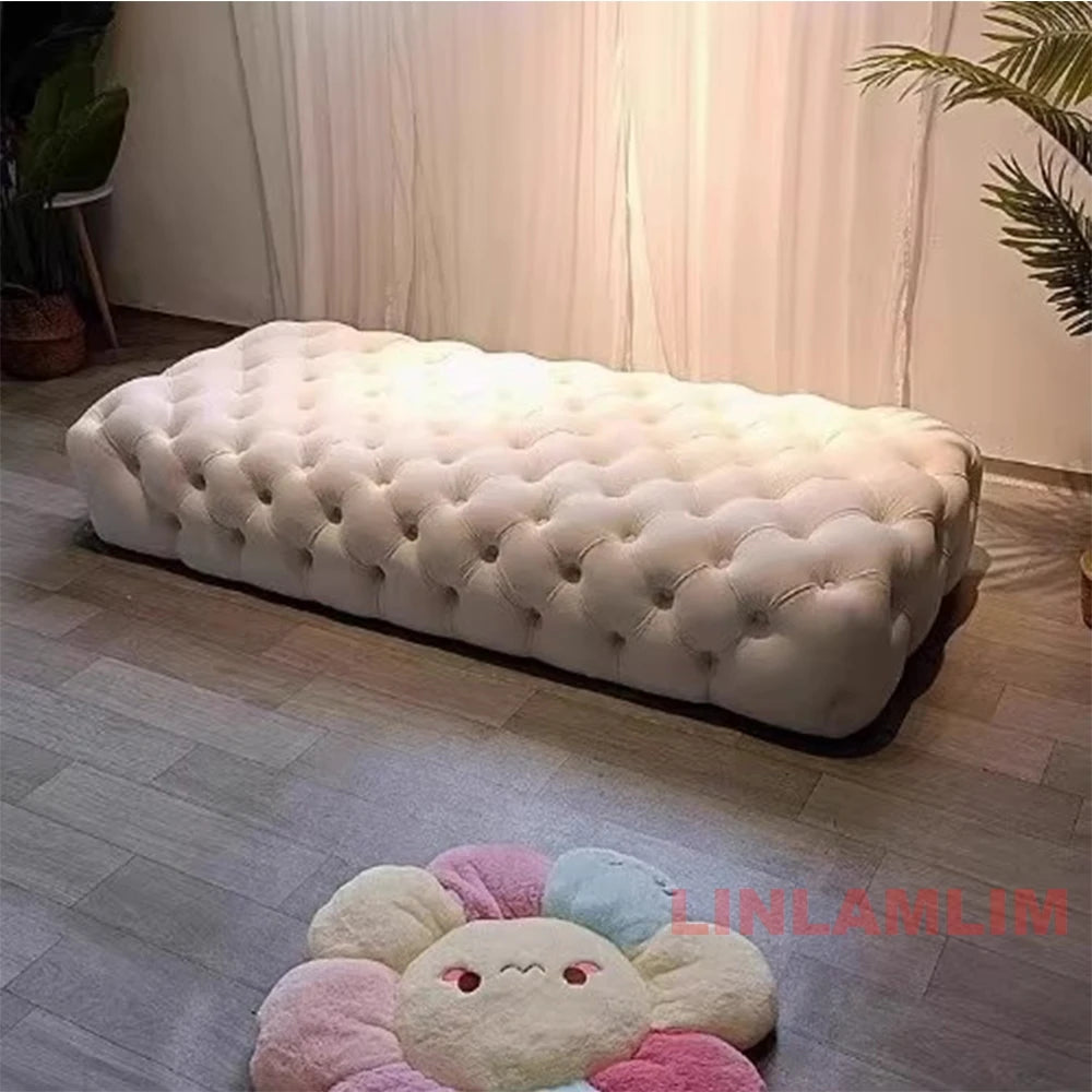 Luxury Chesterfield Sectional Sofa Set with Cloth Buttons and Fabric Modular Couch with Gold Stainless Steel Base, 3-seater Sofa