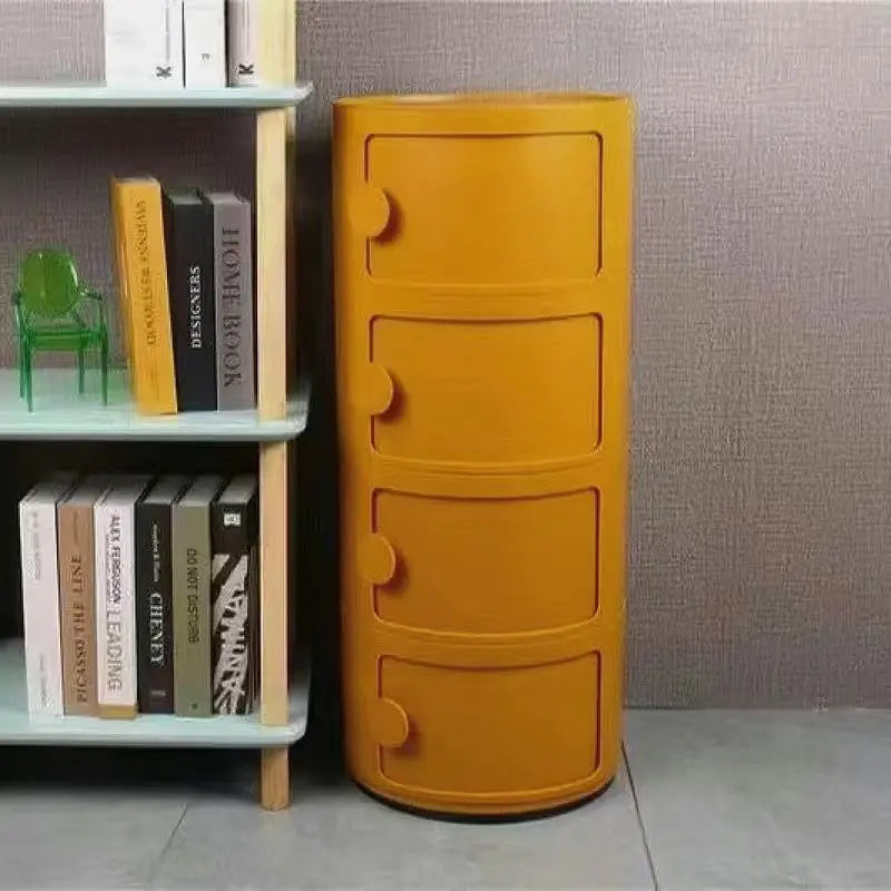 Plastic Round Nightstand Bedside Table Cabinet with Sliding Doors Round Storage Bedside Cabinet Nightstand  for Living Bedroom