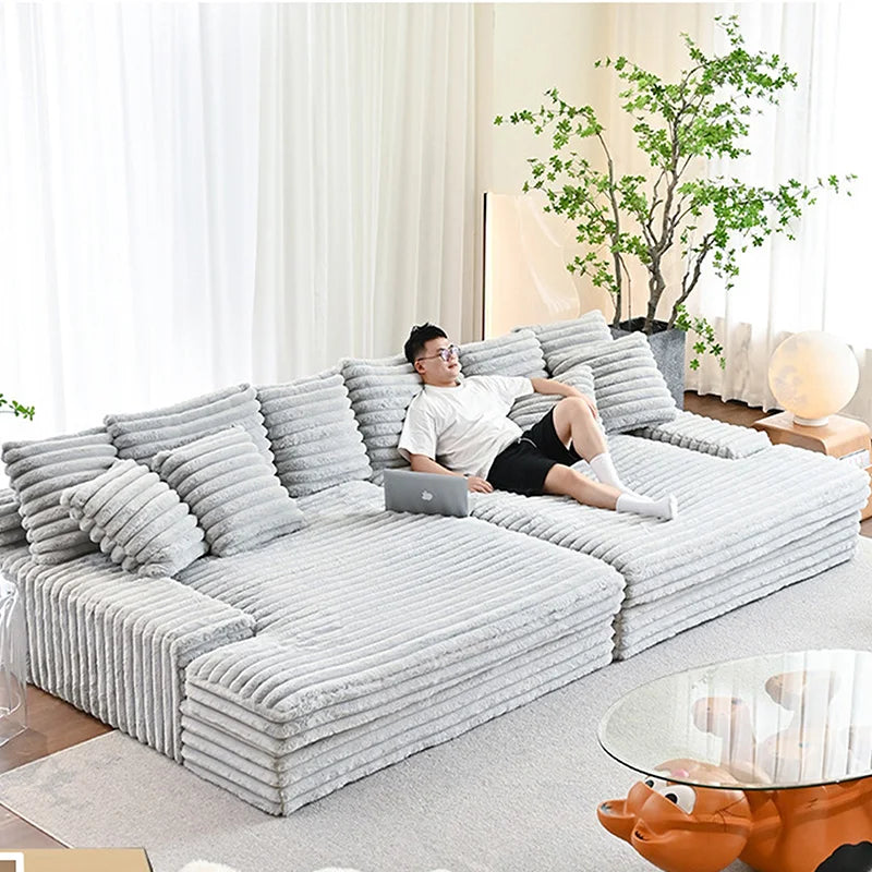 Modern Vacuum Compressed Sofa Plush Corduroy Sectional Sofa Living Room Bedroom Recliner Lazy Sofa Bed Furniture Packing in Box