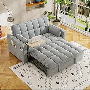3-in-1 Velvet Sleeper Sofa, Pull-Out Bed, Adjustable Backrest, 55 Loveseat Bed