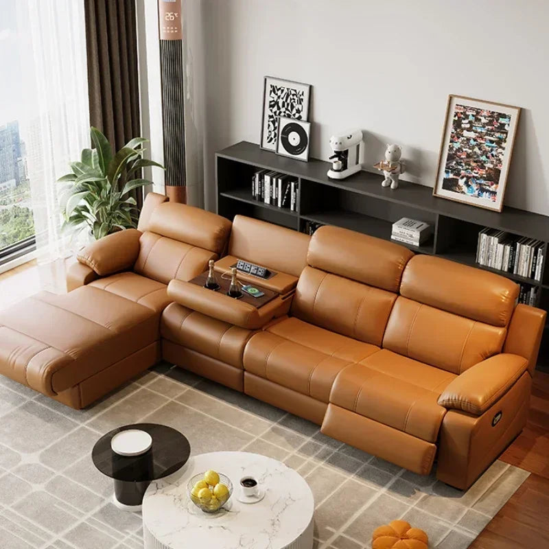 Relaxing Genuine Leather Sofa Living Room Electric Reclining Italian Sofa Lounge Luxury Divani Da Soggiorno Apartment Furniture