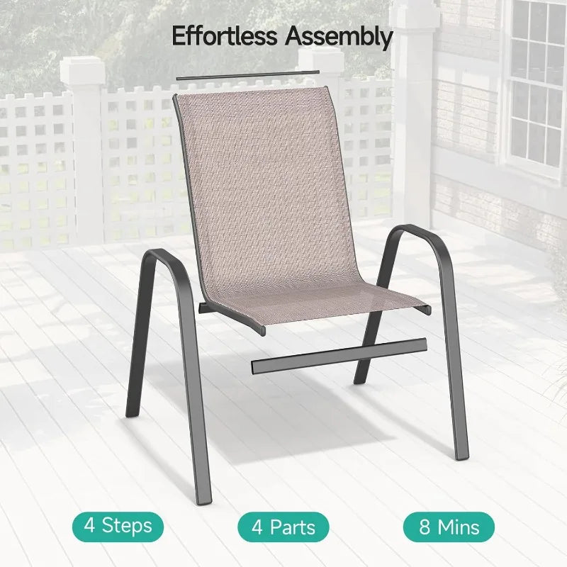 Garden Chairs Set Of 4, Easily Set Up Stackable Outdoor Dining Chairs With High Back And Wide Seat, All Weather Breathable