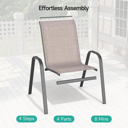 Garden Chairs Set Of 4, Easily Set Up Stackable Outdoor Dining Chairs With High Back And Wide Seat, All Weather Breathable