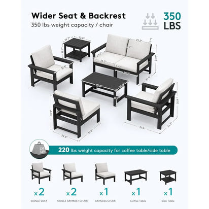 HDPE Patio Conversation Set, 6-Piece Sectional Outdoor Furniture Set, All Weather Outdoor Couch Set Patio Furniture Set for Dec