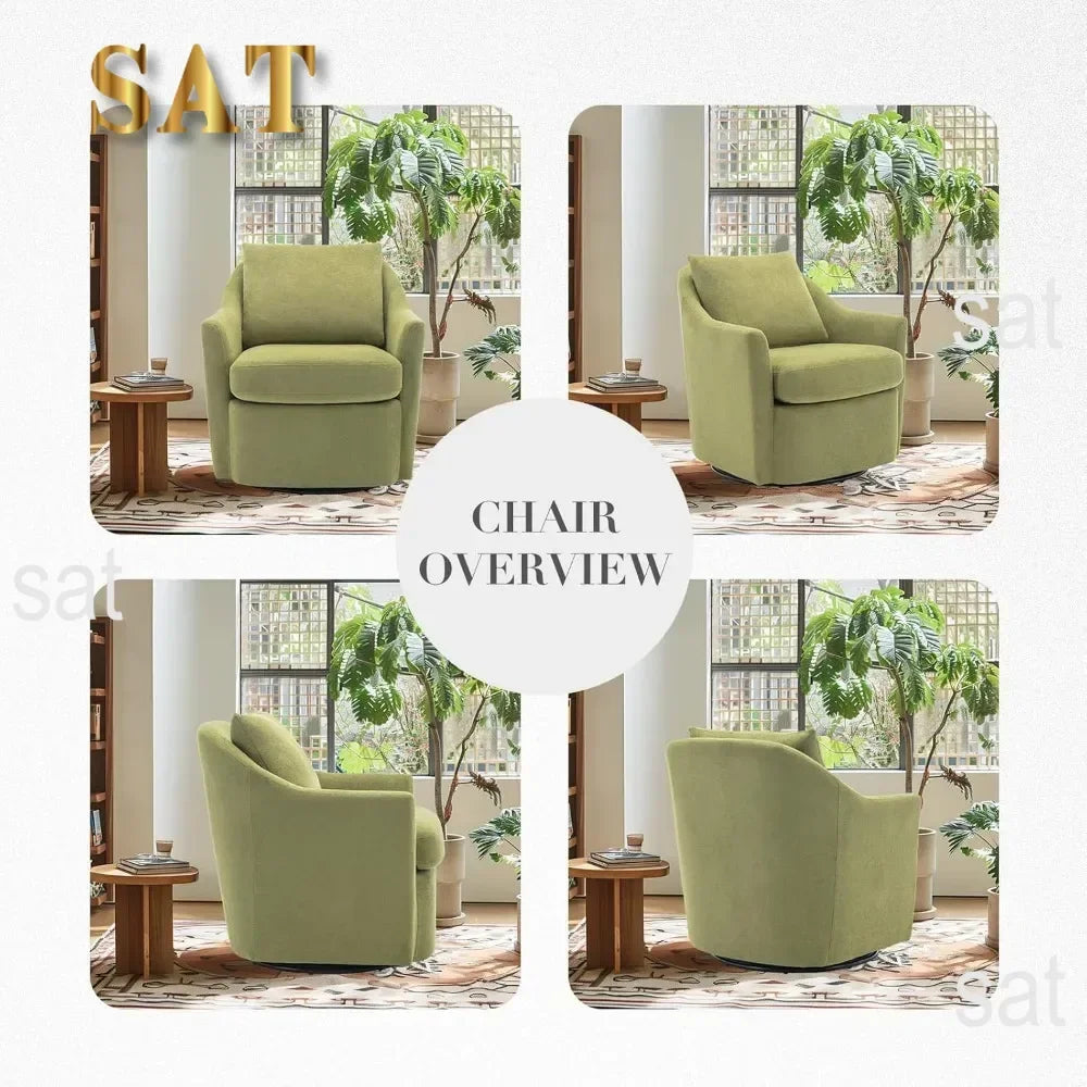 /Swivel Chair Set of 2, Upholstered Round Barral Chair, 360° Swivel Accent Chair Ergonomic Backrest, Morden Armchair, Green