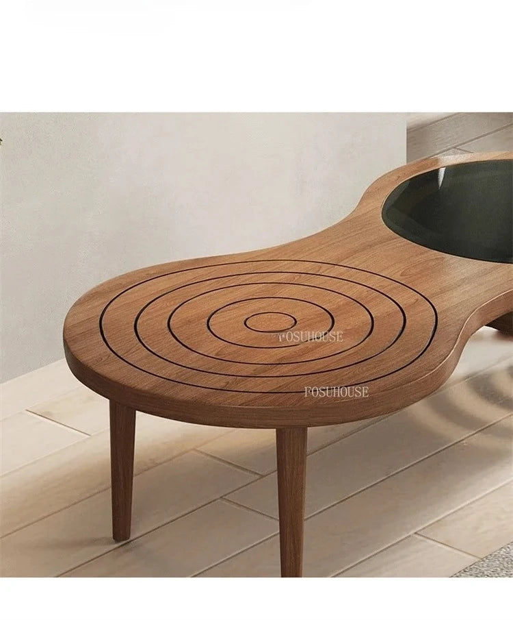 Tables basses design en bois massif, meubles de salon de luxe pour la maison, Table d'appoint de canapé, Table centrale ronde moderne en verre trempé