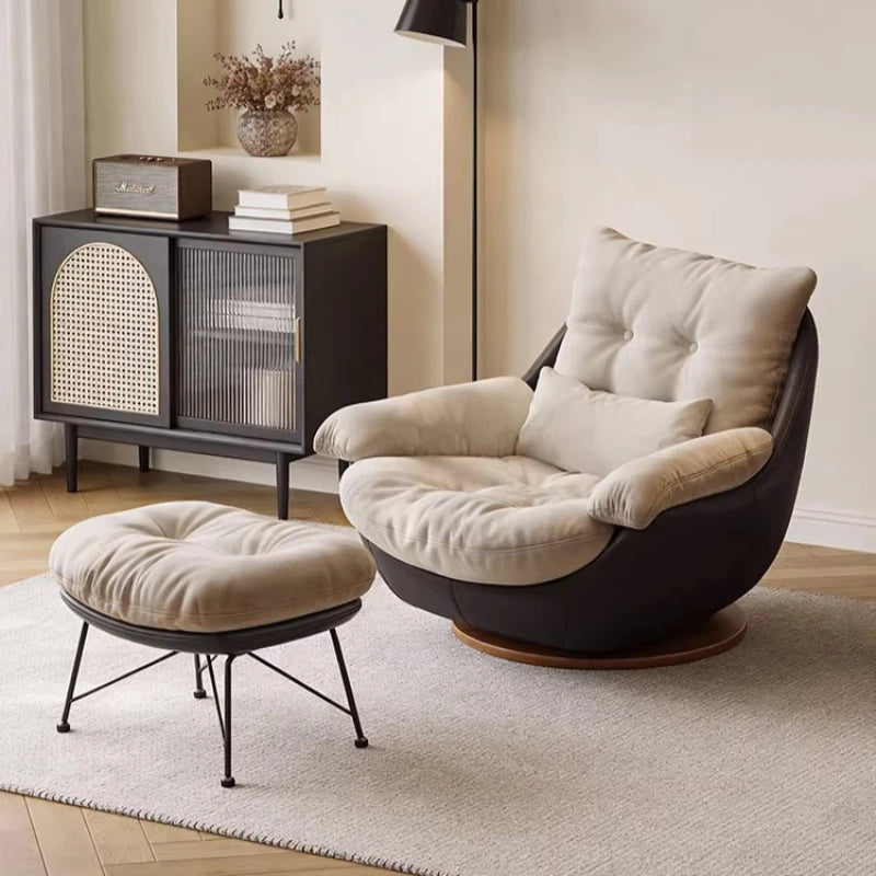 Swivel Cross Legged Chair Accent Armchair For Living Room Lounge Comfy Floor Chair Nordic Chaise Wabi Sabi Lazy Sofa
