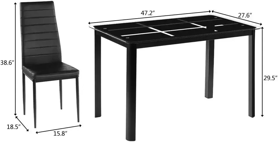 Dining Room Table Set,5-Piece Kitchen Dining Set with Glass Table Top 4 PU  Metal Frame Chairs A
