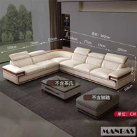 Customizable Premium Italian Genuine Leather Sofa Set for Living Room with Adjustable Headrests