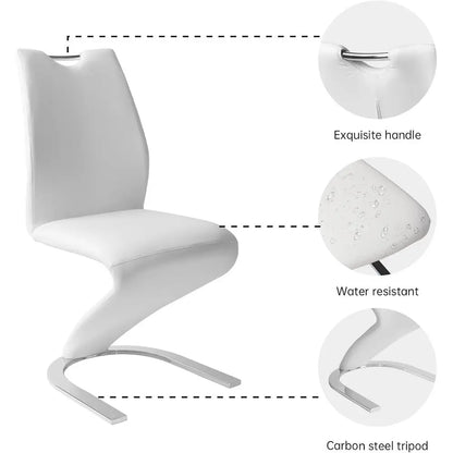 Pair of Modern White PU Leather Upholstered Dining Chairs with Metal Legs for Kitchen or Dining Room