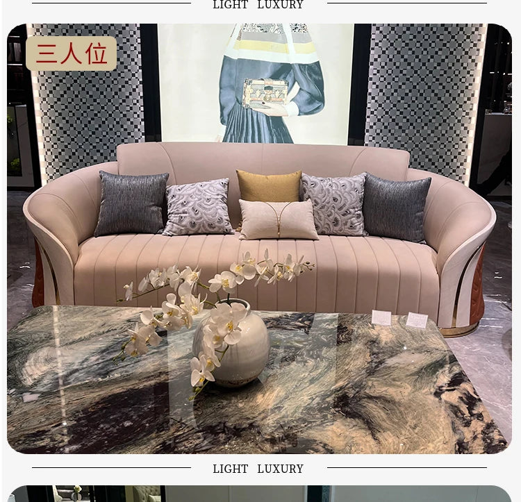 *Italian light luxury leather sofa post-modern model room large apartment high-end