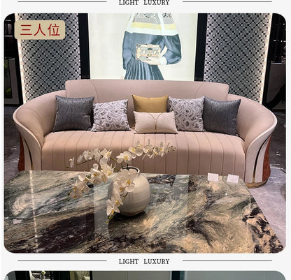 *Italian light luxury leather sofa post-modern model room large apartment high-end