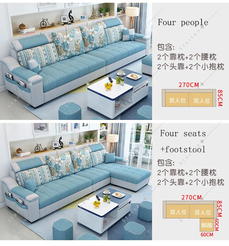 Room Fabric Sofa Modern Minimalist Home Corner Sofa Furniture Combination Nordic Solid Frame Fabric Sofa