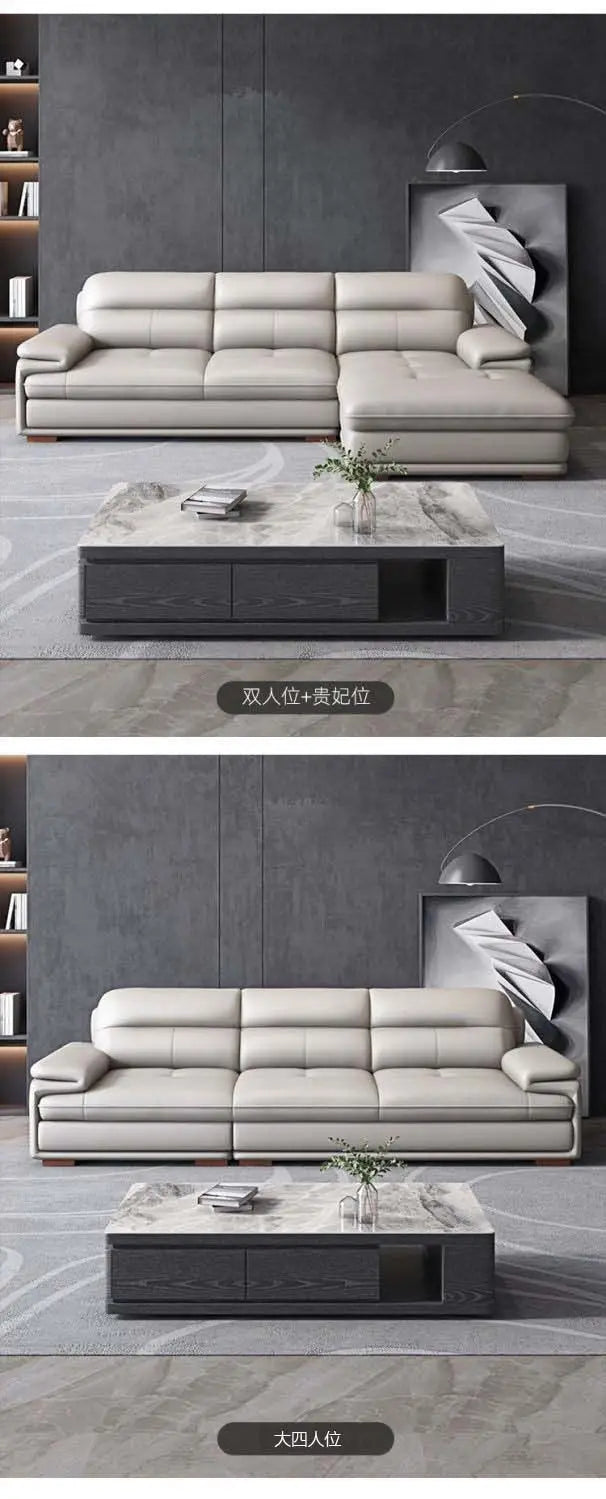 Italian leather sofa modern simple living room left and right concubine small apartment Nordic leather sofa combination