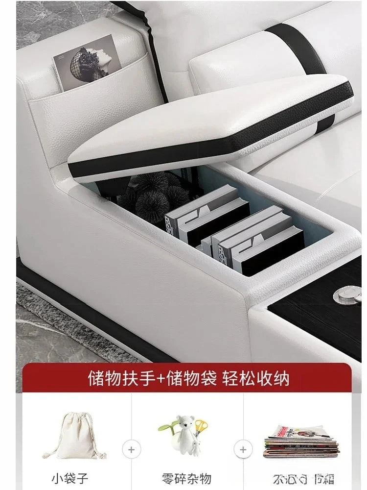 for| Italian Genuine Leather Sectional Sofa with Bluetooth, Speaker, Functional Headrest, Massage Chaise | Big Corner Couch