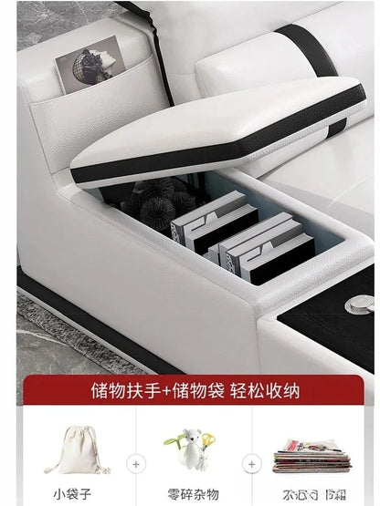 for| Italian Genuine Leather Sectional Sofa with Bluetooth, Speaker, Functional Headrest, Massage Chaise | Big Corner Couch