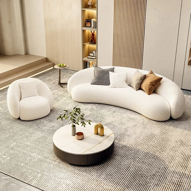 mHot Sales Modern Couch Simple Sofa Minimalist Special Shaped White Velvet Light Luxury Living Room Sofa Furniture l