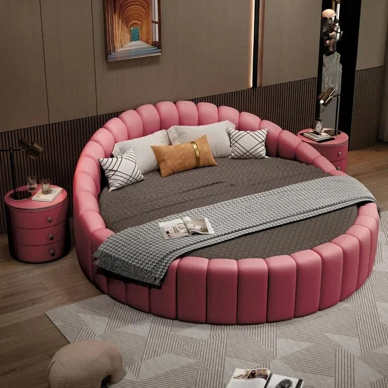 W round Bed Double Modern Simple round Leather Princess Large and Small Apartment Type Master Bedroom Marriage Bed Hotel