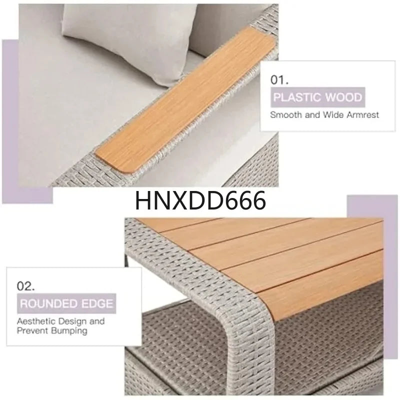 Patio Furniture Set, Outdoor Sectional Conversation Rattan Sofa with Ottoman and Storage Table Garden Sofas