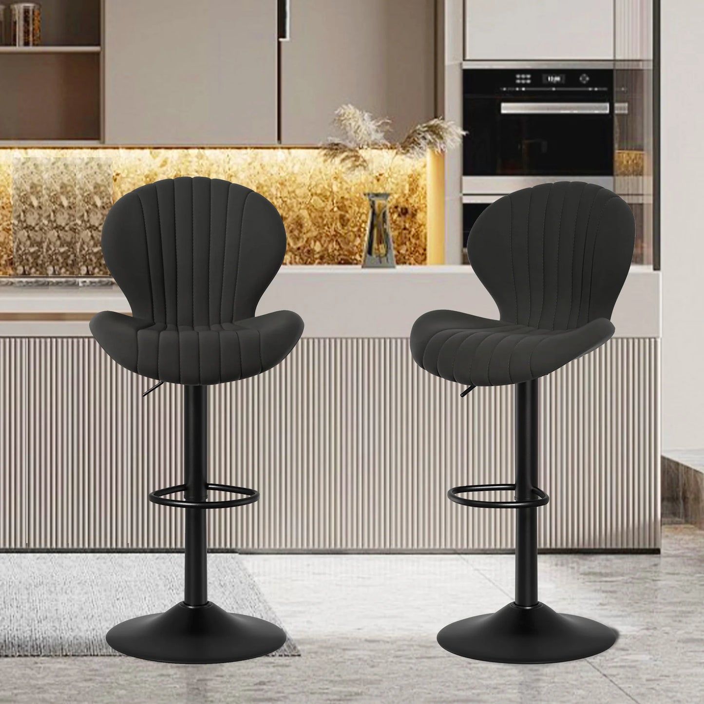 Chaise de bar 2 pièces, 360 °   Rotation, hauteur réglable, cuir artificiel rembourré avec dossier, adapté à la salle à manger