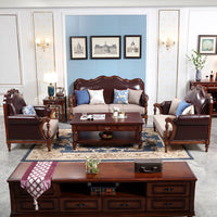 American pastoral all-solid wood sofa, European living room leather sofa, small household, coffee table type, combined light