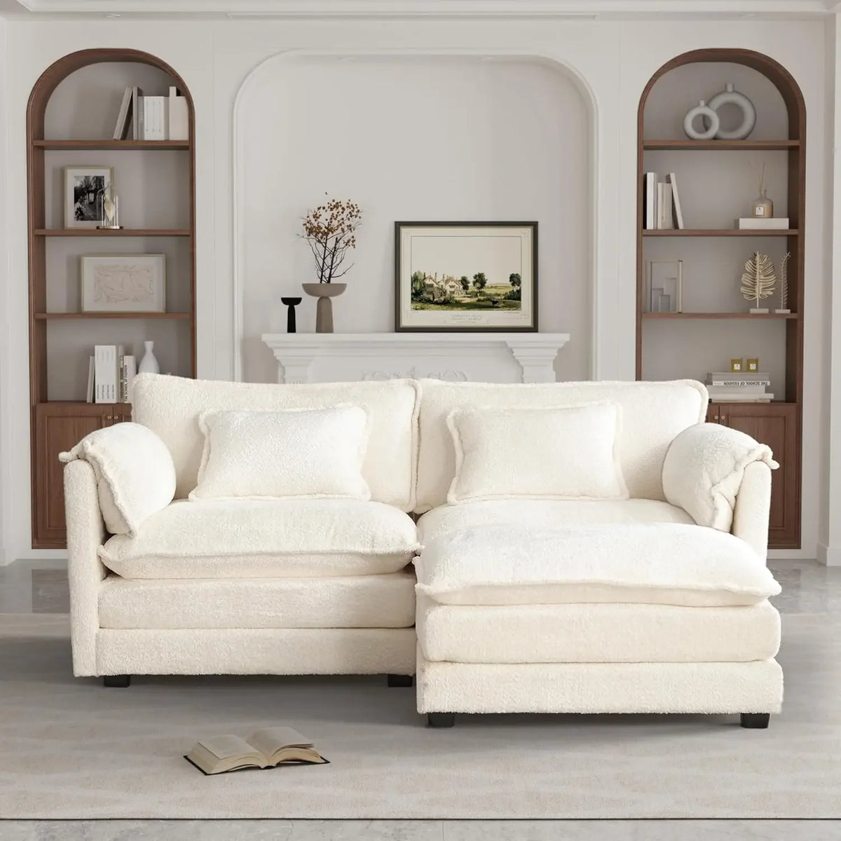 Cloud Sofa two Seats, for Apartment, Comfy Double Layer Upholstered Seat Cushion, Breathable Chenille Fabric, Black