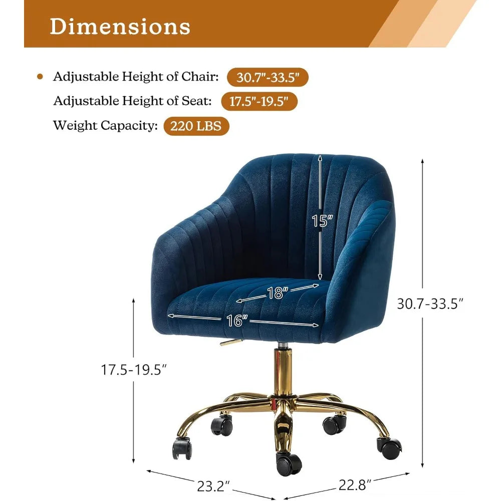 Velvet Home Office Desk Chair, Modern Cute Computer Task Chair, Wheels Swivel Height Adjustable Upholstered Vanity Chair for Wo