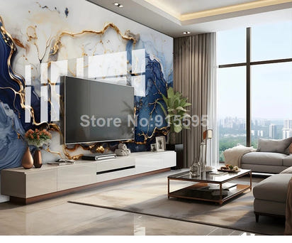 Custom Large Size 3D Wallpaper Modern Mable Golden Blue Wall Paper for Living Room TV Background Mural Canvas Home Decoration