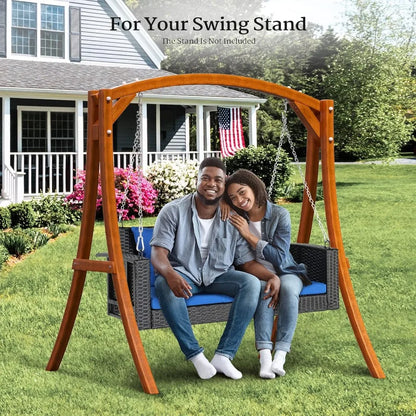 Rattan Porch Swing, Heavy Duty 800 LBS Outdoor Hanging Seat with Extra Cushion and Adjustable Chain, The Porch Swing Seat