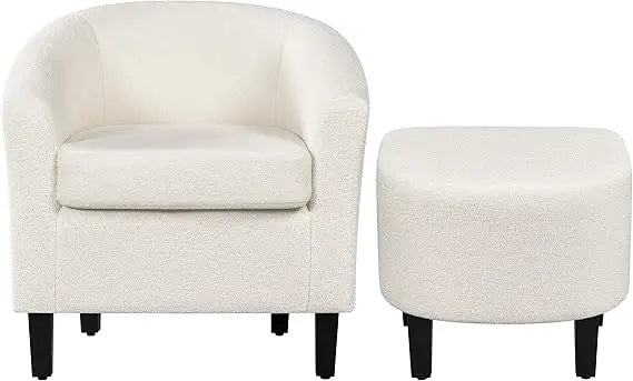 Topeakmart Sherpa Accent Chair and Ottoman Set, Modern Club Chair with Footrest for Cozy Reclining in Living Room or Bedroom