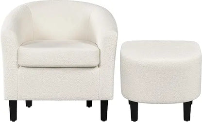 Topeakmart Sherpa Accent Chair and Ottoman Set, Modern Club Chair with Footrest for Cozy Reclining in Living Room or Bedroom