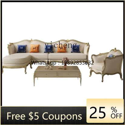 ZZ ZF Light Luxury Leather Solid Wood Sofa Combination Simple Luxury Complete Villa