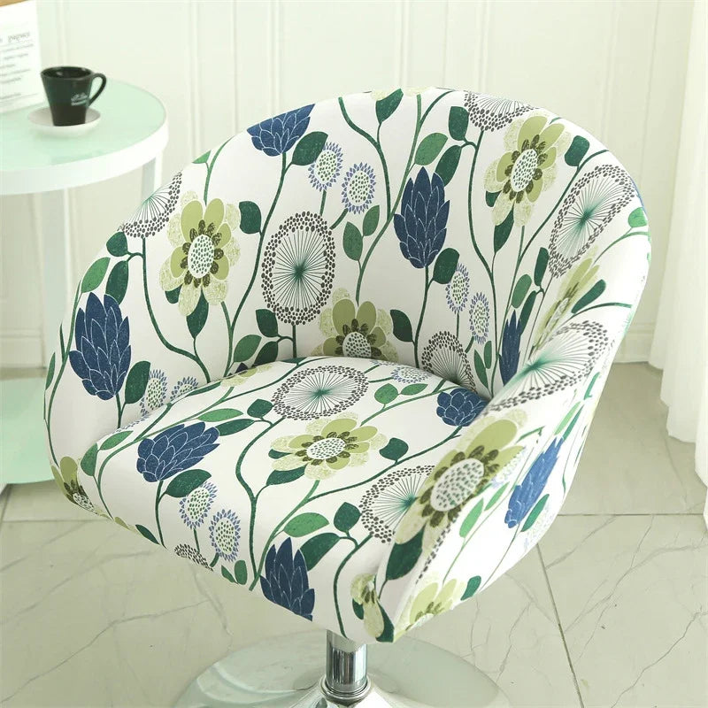 Elastic Bar Low Back Chair Cover Semi-Circular Print Elastic Living Room Bedroom Restaurant Hotel Dining Dustproof Chair Cover
