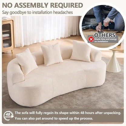 67” Beige Curved Loveseat Soa, Luxury Plush Chenille Curved Couch with 3 Throw Pillows & Extra Wide Armrests, Comy Upholstered O