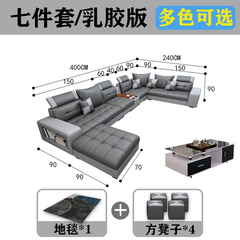 New nano three-proof latex leave-in technology fabric sofa living room size modern fully furnished furniture combination