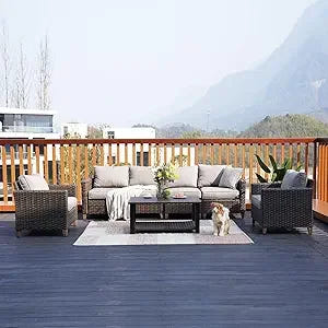 Outdoor Furniture, Patio Wicker Sectional Sofa Modular Furniture Set Single Sofa with Thick Cushions for Deck Porch Poolside Ga