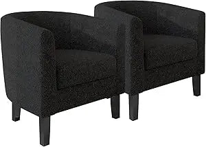 Living Room Chairs Set of 2, Faux Leather Round Accent Barrel Chairs, Club Tub Sofa Chairs for Bedroom, Corner Chairs with Flar