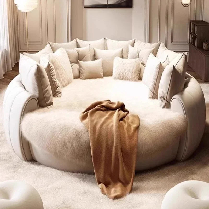 Fabric Round Bed Cream Wind Simple Double Wedding Light Luxury Adult Comfortable Bed Unusual High Quality Muebles Furniture