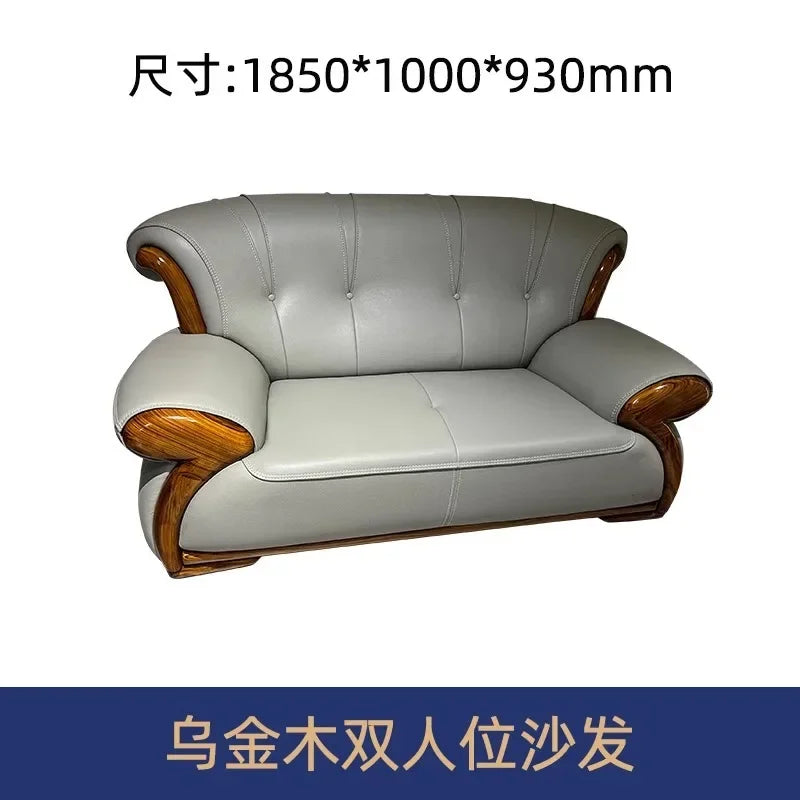 Ebony leather sofa modern light luxury high-end living room villa first layer cowhide solid wood new Chinese-style small