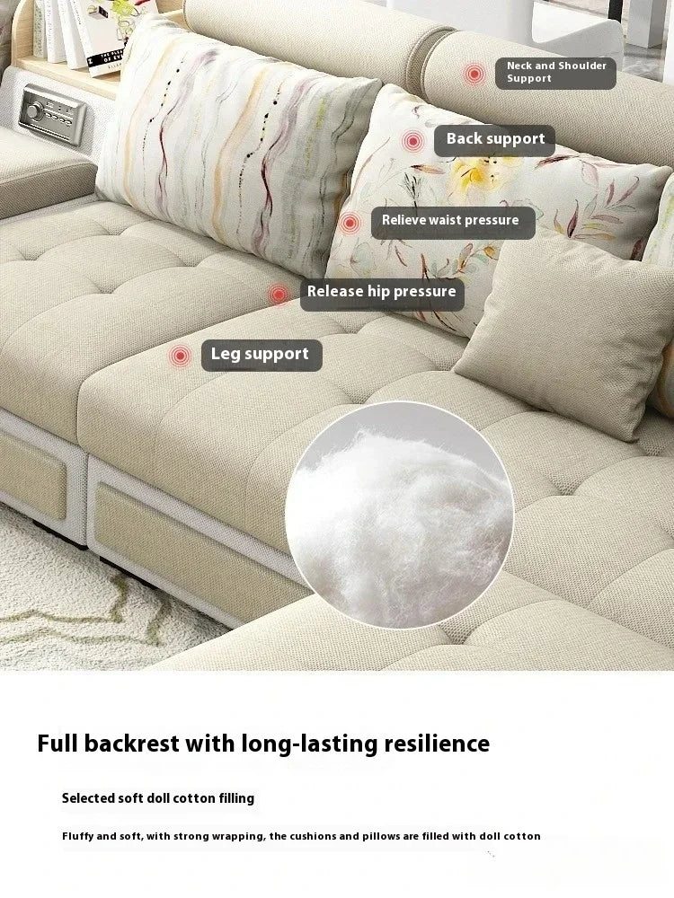Linlamim Fabric Sofa Set Furniture Living Room Sofa Set with USB and Stools / Big U Shape Cloth Couch Sofas for Home Furniture